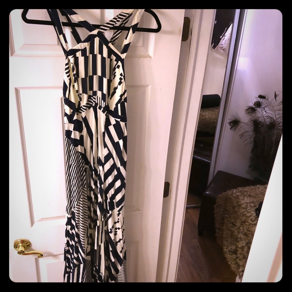 Blue and Cream Long Maxi dress with side zipper